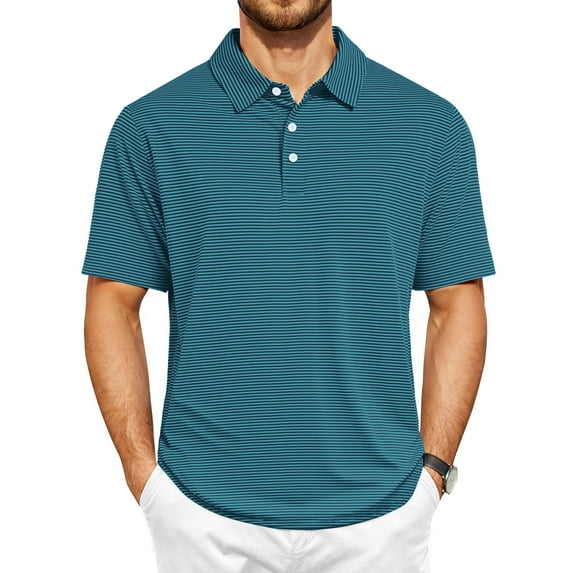 Thrilos Striped Golf Polo Shirts for Men Short Sleeve Performance Polo Dry Fit Print Casual Golf Shirts