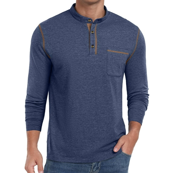 Thrilos Mens Henley Shirts Long Sleeve Casual Tops Lightweight Pullover Shirt Button Cotton T-Shirt with Pocket