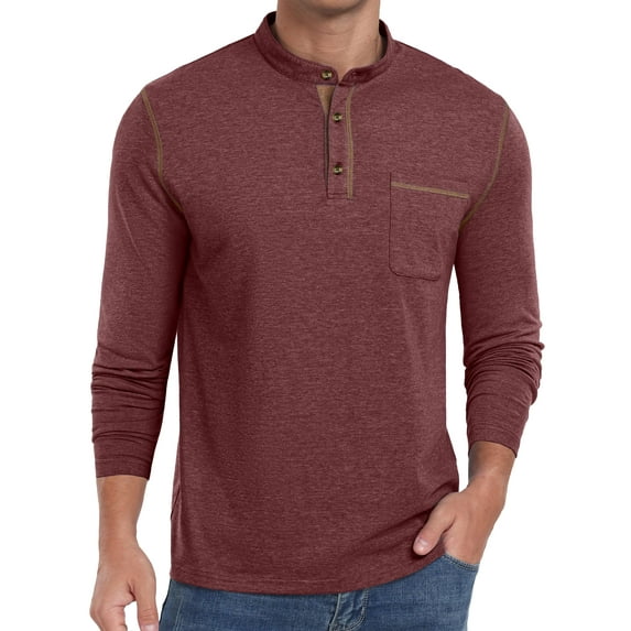 Thrilos Mens Henley Shirts Long Sleeve Casual Tops Lightweight Pullover Shirt Button Cotton T-Shirt with Pocket