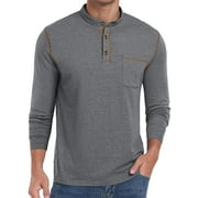 THRILOS Mens Henley Shirts Long Sleeve Casual Tops Lightweight Pullover Shirt Button Cotton T-Shirt with Pocket