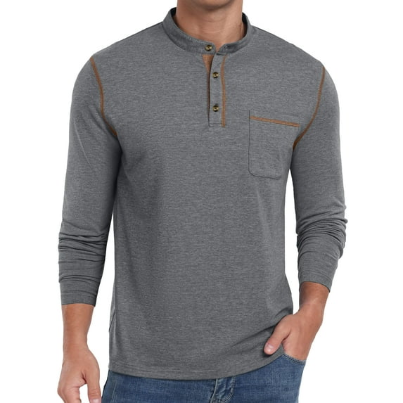 Thrilos Mens Henley Shirts Long Sleeve Casual Tops Lightweight Pullover Shirt Button Cotton T-Shirt with Pocket