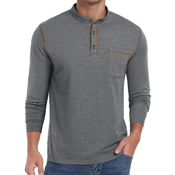 Thrilos Mens Henley Shirts Long Sleeve Casual Tops Lightweight Pullover Shirt Button Cotton T-Shirt with Pocket