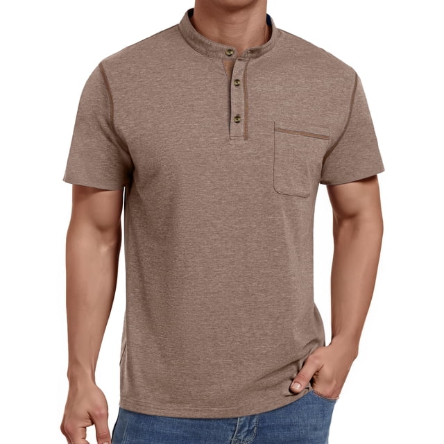 Thrilos Mens Henley Shirts Short Sleeve Casual Tops Lightweight Pullover Shirt Button Cotton T Shirt with Pocket