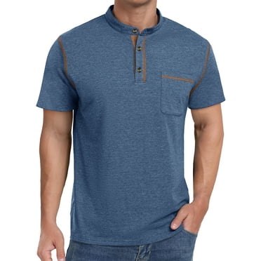 Thrilos Mens Henley Shirts Short Sleeve Casual Tops Lightweight Pullover Shirt Button Cotton T Shirt with Pocket