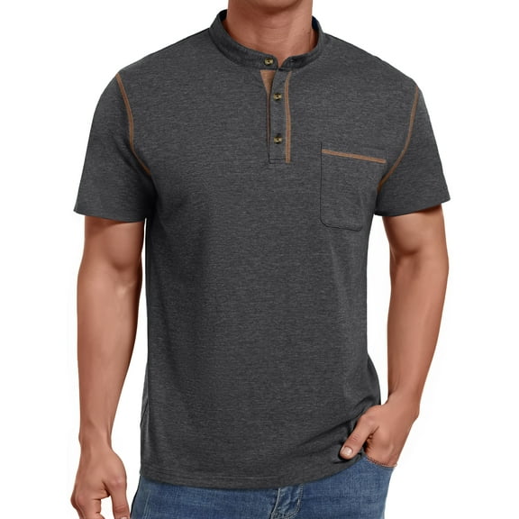 Thrilos Mens Henley Shirts Short Sleeve Casual Tops Lightweight Pullover Shirt Button Cotton T Shirt with Pocket