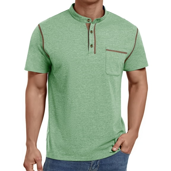 Thrilos Mens Henley Shirts Short Sleeve Casual Tops Lightweight Pullover Shirt Button Cotton T Shirt with Pocket