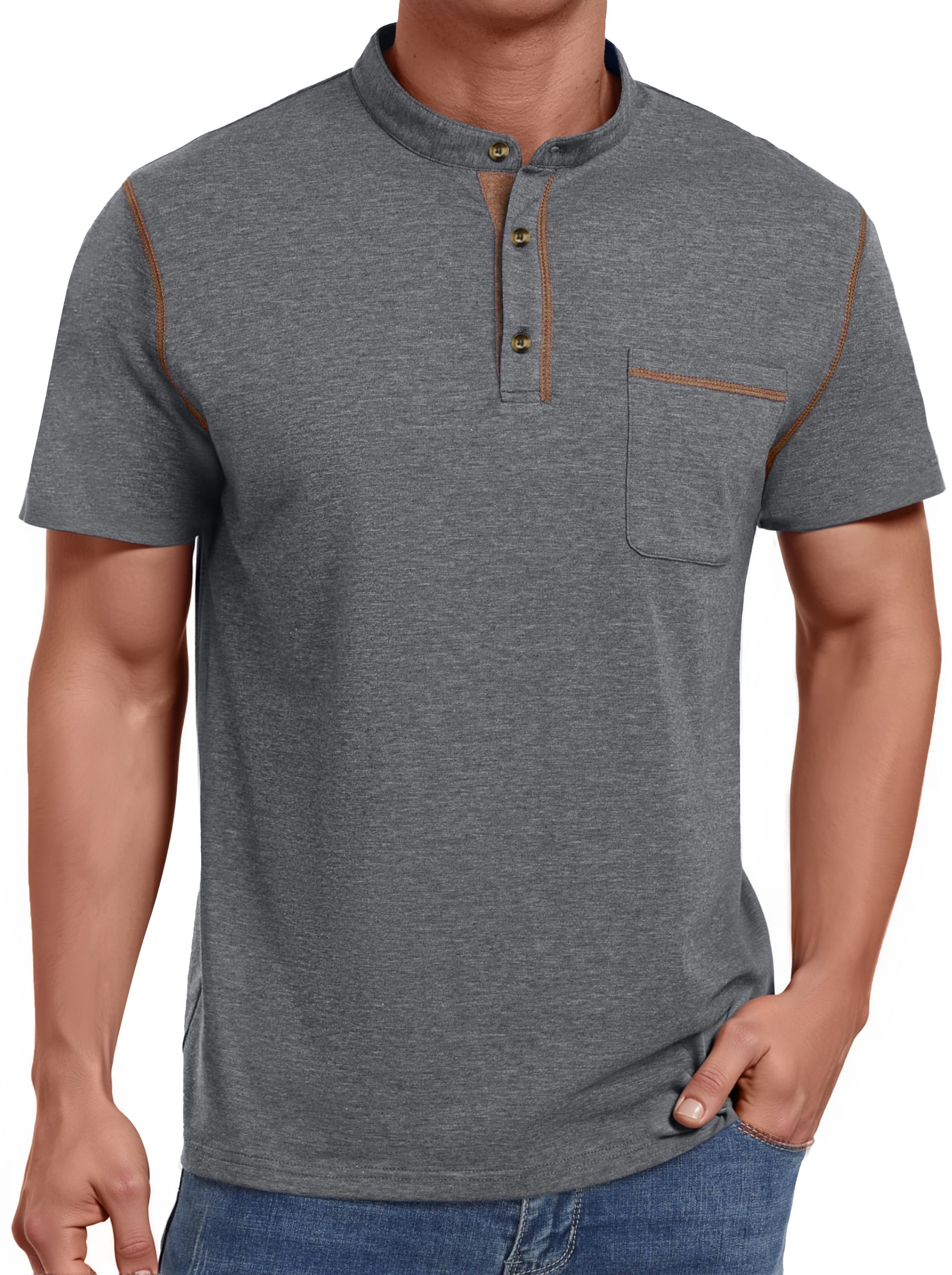 Thrilos Mens Henley Shirts, Short Sleeve Lightweight Cotton Shirt with ...