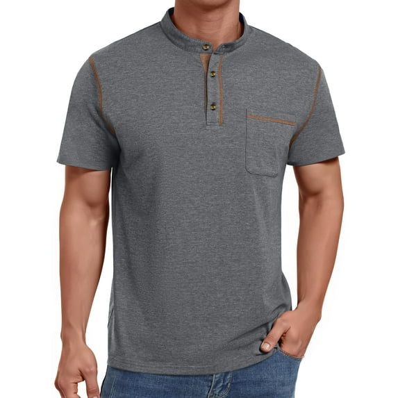 Thrilos Mens Henley Shirts Short Sleeve Casual Tops Lightweight Pullover Shirt Button Cotton T Shirt with Pocket