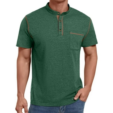 Thrilos Mens Henley Shirts Short Sleeve Casual Tops Lightweight Pullover Shirt Button Cotton T Shirt with Pocket