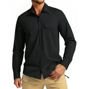 THRILOS Mens Long Sleeve Work Shirts Casual Button Up Shirts Quick Dry Business Tops with 2 Pockets