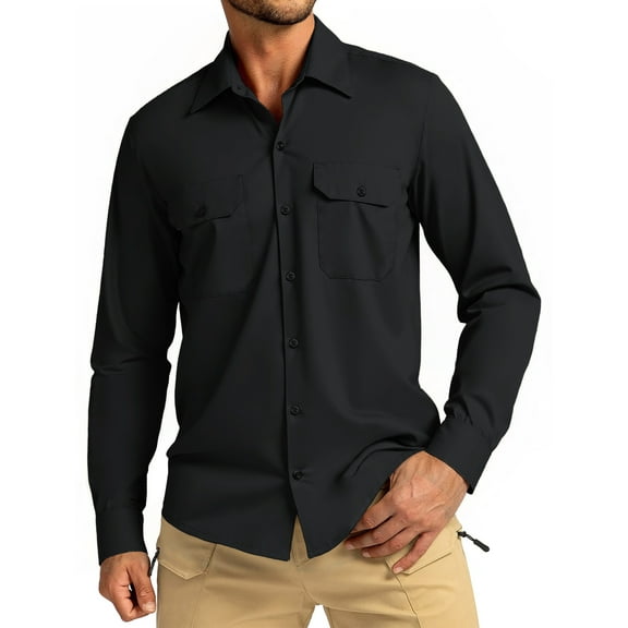 Thrilos Mens Long Sleeve Work Shirts Casual Button Up Shirts Quick Dry Business Tops with 2 Pockets