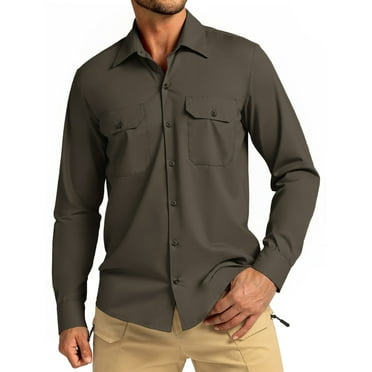 Thrilos Mens Long Sleeve Work Shirts Casual Button Up Shirts Quick Dry Business Tops with 2 Pockets