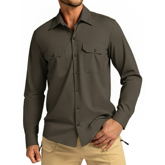 Thrilos Mens Long Sleeve Work Shirts Casual Button Up Shirts Quick Dry Business Tops with 2 Pockets