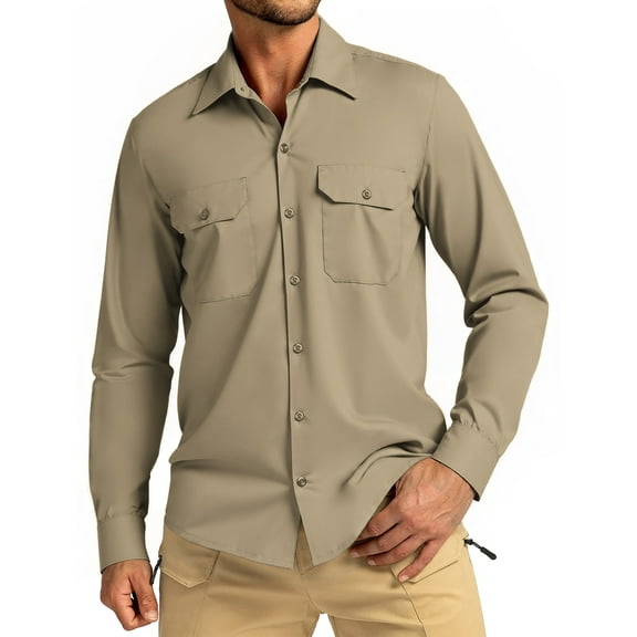 Thrilos Mens Long Sleeve Work Shirts Casual Button Up Shirts Quick Dry Business Tops with 2 Pockets