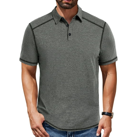 Thrilos Short Sleeve Polo Shirts for Men Casual Button Down Shirts Knit Solid Color Golf Shirts
