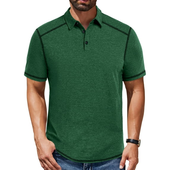Thrilos Short Sleeve Polo Shirts for Men Casual Button Down Shirts Knit Solid Color Golf Shirts