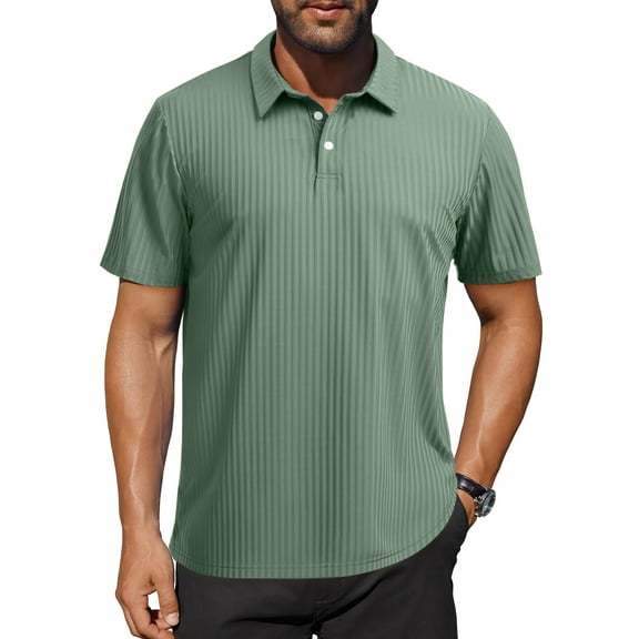 Thrilos Stripe Quick Dry Polo Shirts for Men Short Sleeve Workout Golf Shirts Moisture Wicking Performance Polo