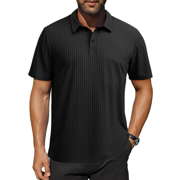 Thrilos Stripe Quick Dry Polo Shirts for Men Short Sleeve Workout Golf Shirts Moisture Wicking Performance Polo