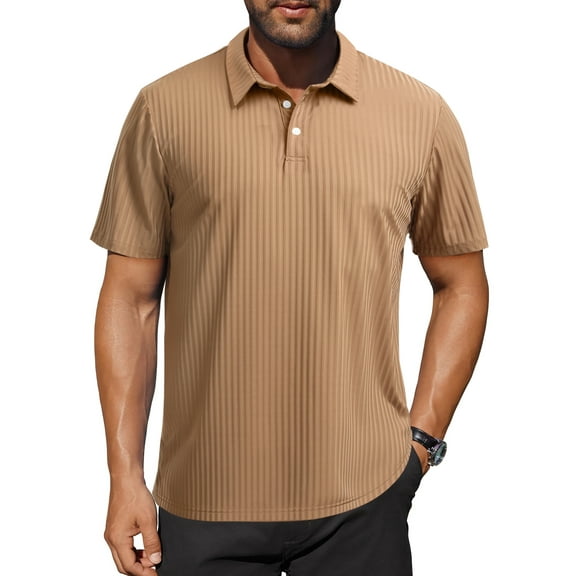 Thrilos Stripe Quick Dry Polo Shirts for Men Short Sleeve Workout Golf Shirts Moisture Wicking Performance Polo