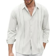 Thrilos Long Sleeve Mens Dress Shirts Business Button Up Shirts Stretch Wrinkle Free Shirt Jacquard Work Tops