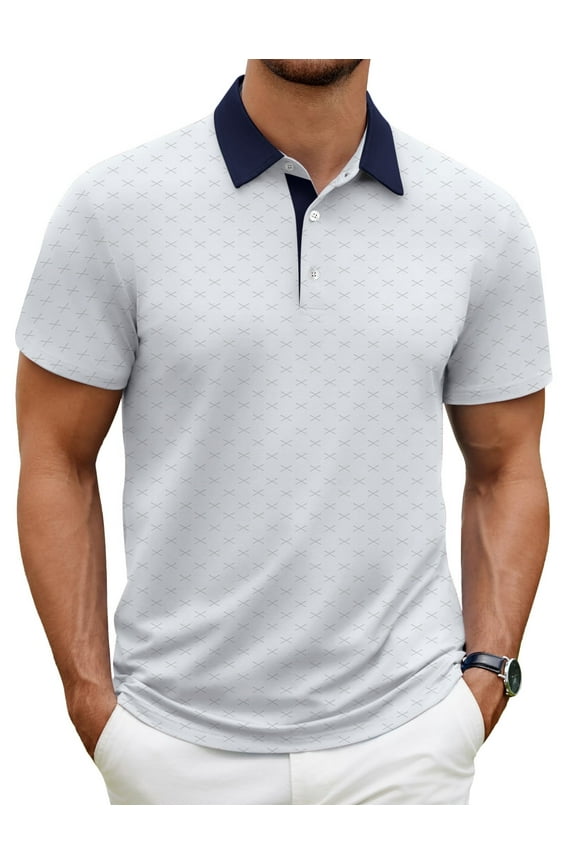 Mens Shirts Casual Short Sleeve Golf Polo Shirts Print Performance Dry Fit Shirt