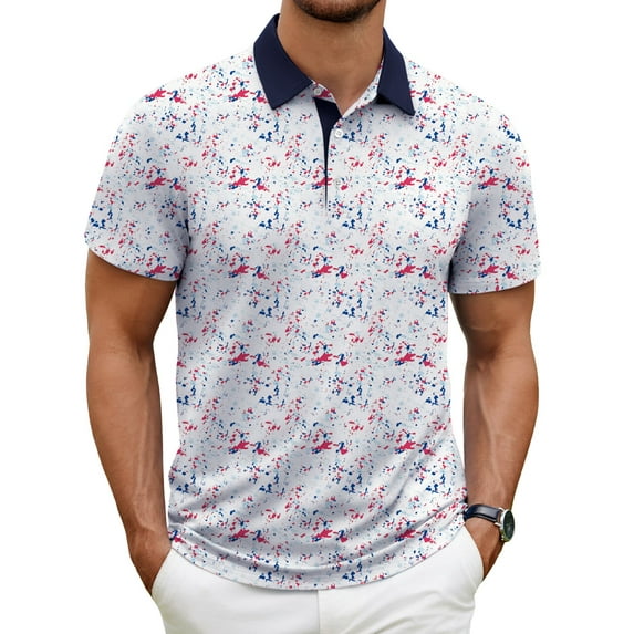 Thrilos Mens Shirts Casual Short Sleeve Golf Polo Shirts Print Performance Dry Fit Shirt