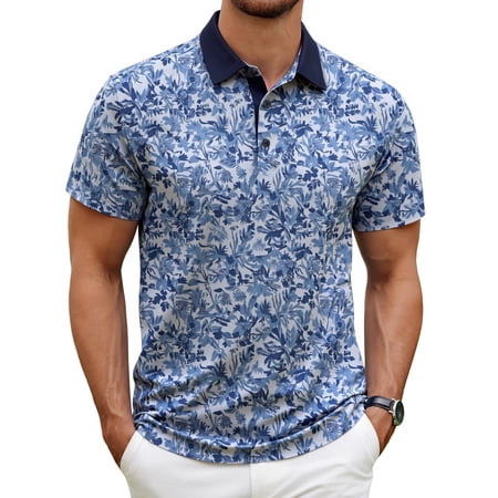 Thrilos Mens Shirts Casual Short Sleeve Golf Polo Shirts Print Performance Dry Fit Shirt