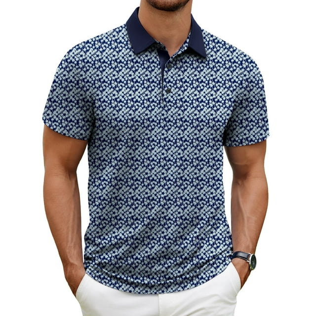 Thrilos Mens Shirts Casual Short Sleeve Golf Polo Shirts Print Performance Dry Fit Shirt