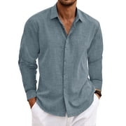 Thrilos Mens Dress Shirts Long Sleeve Tops Button Up Work Shirts Casual Linen Shirt for Men