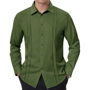 Thrilos Dress Shirts for Men Button Up Long Sleeve Tops Formal Business Shirts Pleated Wrinkle Free Work Shirts