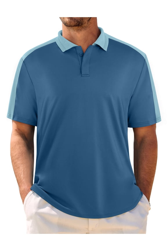 Mens Short Sleeve Color Block Golf Shirts Moisture Wicking Performance Polo Collared Golf Shirts for Men