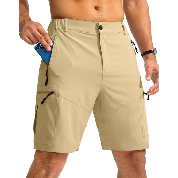 Mens Shorts Hiking Quick Dry Cargo Shorts Lightweight Work Shorts with 5 Zipper Pockets