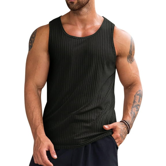 Thrilos Mens Tank Tops Sleeveless Ribbed Knit Shirts Workout T Shirt Muscle Gym Tank Top for Men