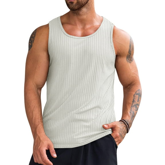 Thrilos Mens Tank Tops Sleeveless Ribbed Knit Shirts Workout T Shirt Muscle Gym Tank Top for Men