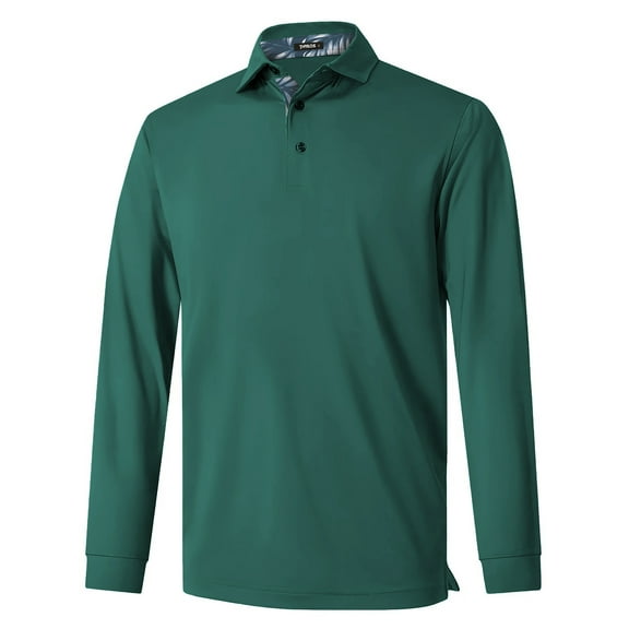 Thrilos Polo Shirts for Men Long Sleeve Dry Fit Shirts Printed Collar Casual Golf Polo Shirts