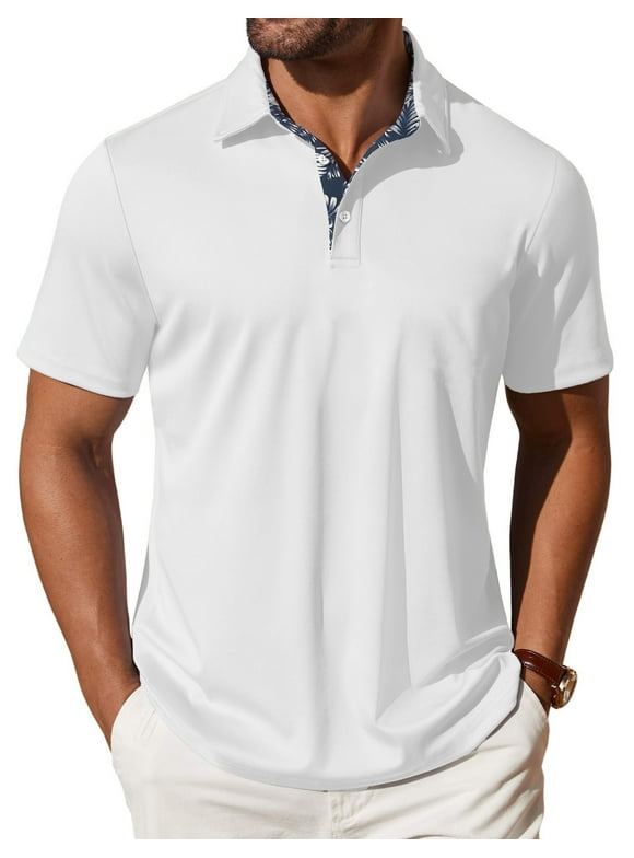 Polo Shirts for Men Short Sleeve Dry Fit Shirts Printed Collar Casual Golf Polo Shirts