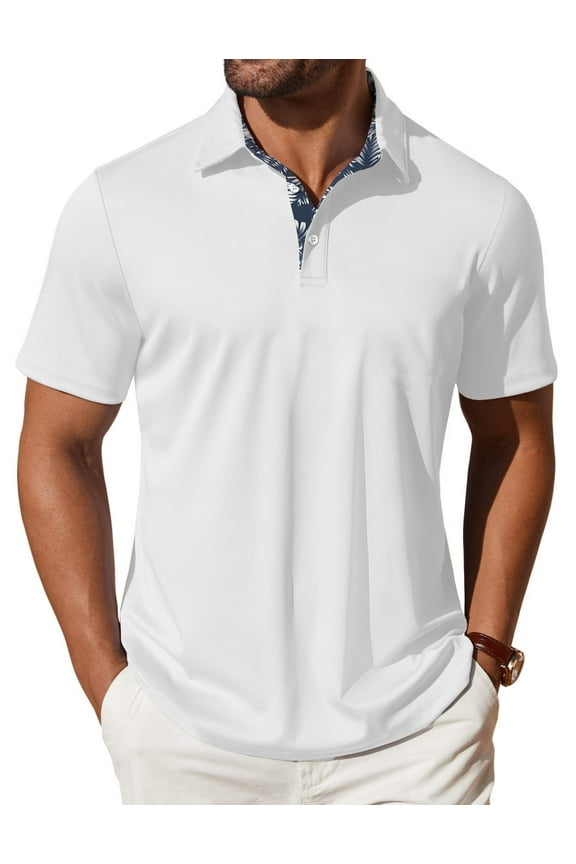 Polo Shirts for Men Short Sleeve Dry Fit Shirts Printed Collar Casual Golf Polo Shirts