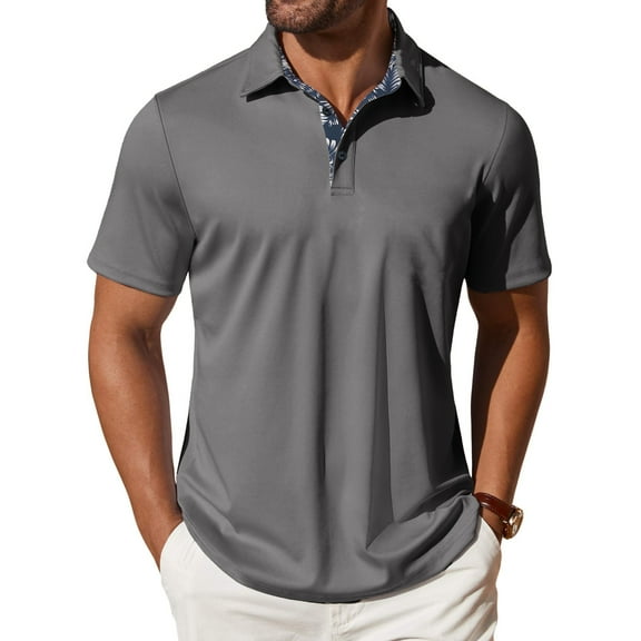 Thrilos Polo Shirts for Men Short Sleeve Dry Fit Shirts Printed Collar Casual Golf Polo Shirts