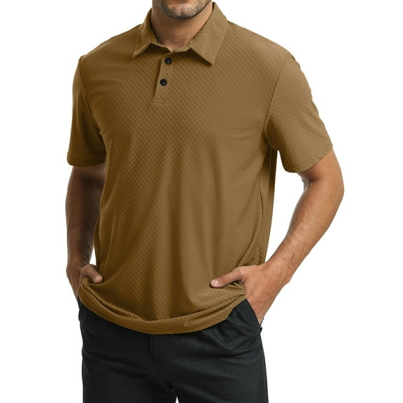 Thrilos Quick Dry Polo Shirts for Men Square Jacquard Short Sleeve Lightweight Tops Moisture wicking Performance Golf Shirt