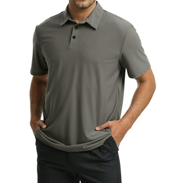 Thrilos Quick Dry Polo Shirts for Men Square Jacquard Short Sleeve Lightweight Tops Moisture wicking Performance Golf Shirt