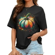 Thrilos Shirts for Women Oversize Short Sleeve Graphic T Shirts Thanksgiving Gift Tops