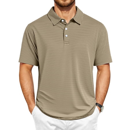 Thrilos Striped Golf Polo Shirts for Men Short Sleeve Performance Polo Dry Fit Print Casual Golf Shirts