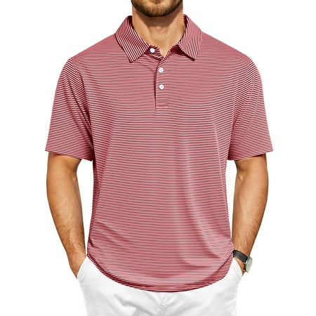 Thrilos Striped Golf Polo Shirts for Men Short Sleeve Performance Polo Dry Fit Print Casual Golf Shirts