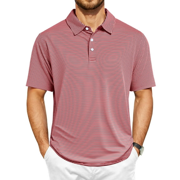 Thrilos Striped Golf Polo Shirts for Men Short Sleeve Performance Polo Dry Fit Print Casual Golf Shirts