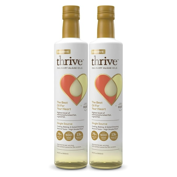 Thrive Algae Cooking Oil - Heart and Health-Conscious Cooking Oil, Rich in Omega-9 Monounsaturated Fat, Reserve Single Source, 16.9 fl oz, 2 Pack