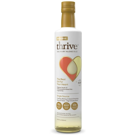 Thrive Algae Cooking Oil - Heart and Health-Conscious Cooking Oil, Rich in Omega-9 Monounsaturated Fat, Reserve Single Source, 16.9 fl oz
