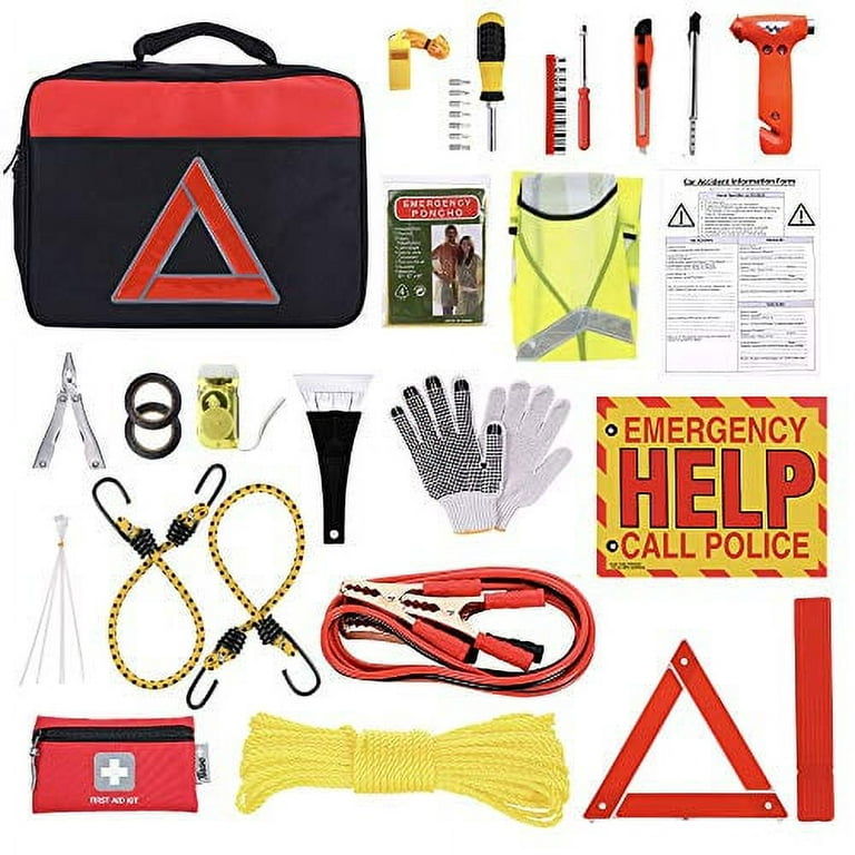Thrive Roadside Assistance Auto Emergency Kit + First Aid Kit Square Bag - Con