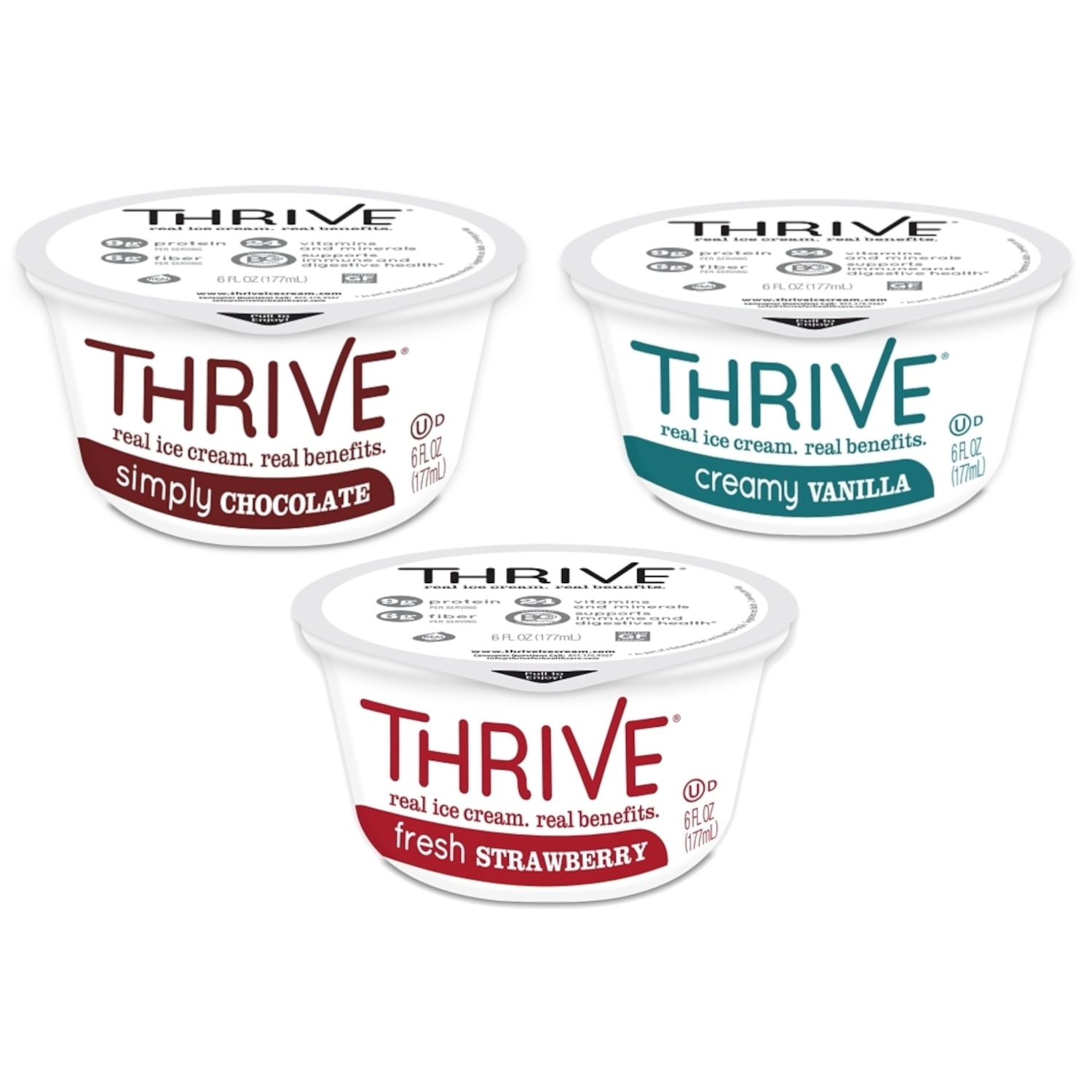 Thrive Frozen Nutrition Ice Cream Chocolate/Vanilla/Strawberry Ice Cream Variety Pack (24 Count)