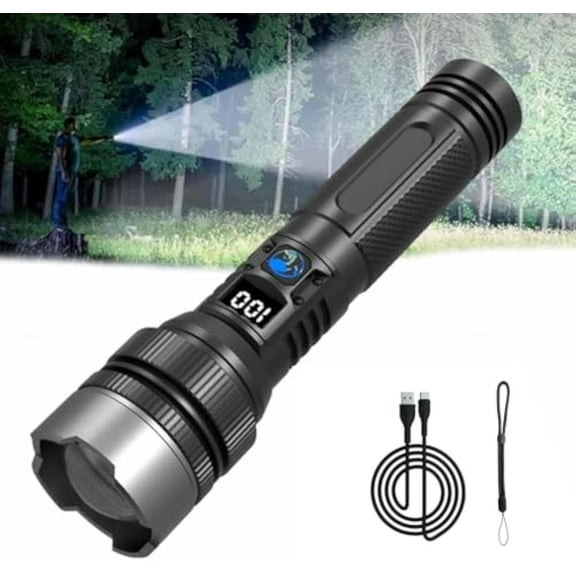 Thrivenget Flashlight - 2025 The Ultimate Survival Flashlight, 5 Modes - High Lumens LED Rechargeable Flashlights, IPX7 Waterproof, Power Bank and Digital Display, for Camping Hiking Biking (1 Pcs)