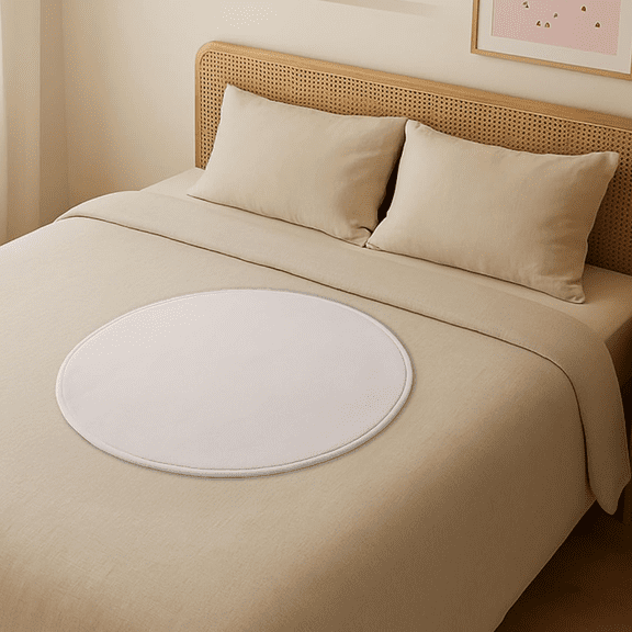 Dame Products Thro Blanket - Waterproof Bed Blanket for Intimacy - Breathable, Spill‑Proof Throw, Machine Washable Furniture & Bed Protector – Circle Shape (Oat Color)